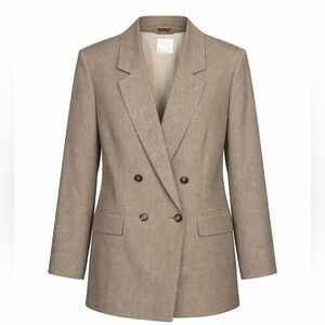 H&M Beige Brown Houndstooth Double Breasted XXL Blazer Oversized Old Money